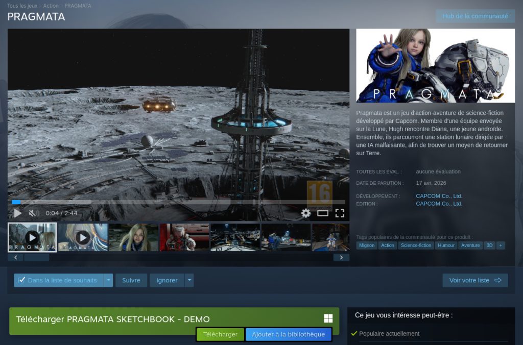 Page de Pragmata sur Steam