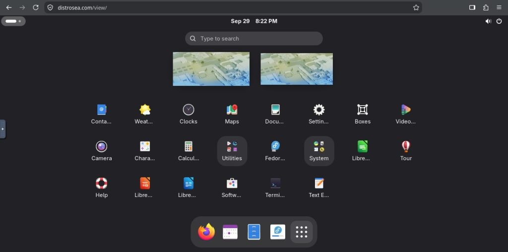 Fedora 44 Workstation (bureau GNOME)