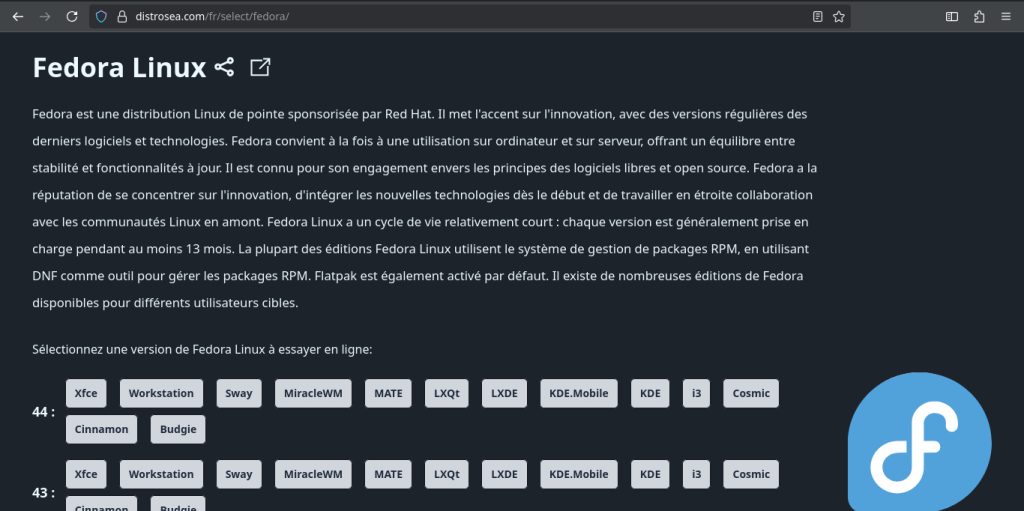 Distrosea - choix de l'environnement de bureau à tester