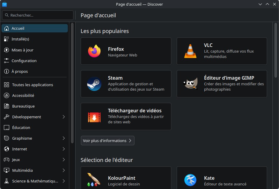 Fedora 44 (KDE Plasma) - logithèque Discover