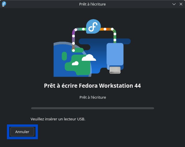 Fedora Media Writer - Télécharger automatiquement - annulation d'écriture de l'OS sur un support