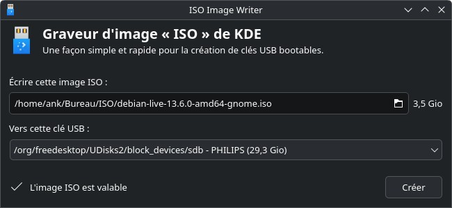 ISO Image Writer - choix de l'ISO et du support (vérification de la somme de contrôle OK)