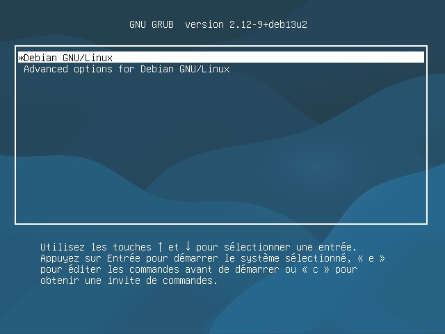 Debian 13 - Post-installation (menu GRUB)
