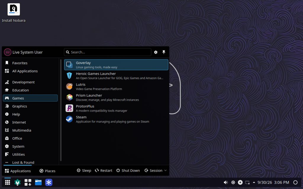 Nobara Linux 44 - bureau KDE Plasma (édition officielle) - section jeux