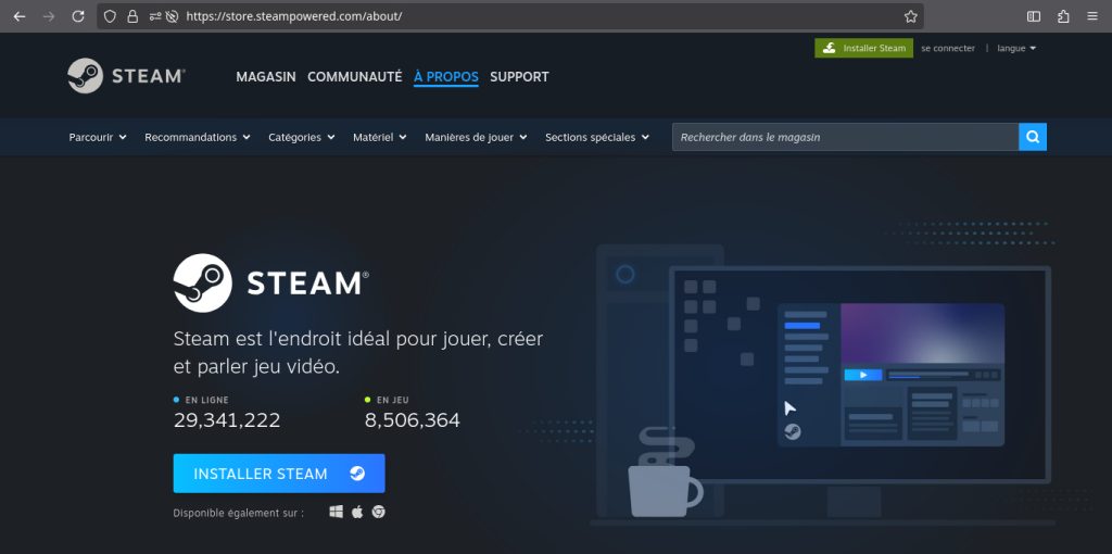 Téléchargement de Steam depuis le site officiel