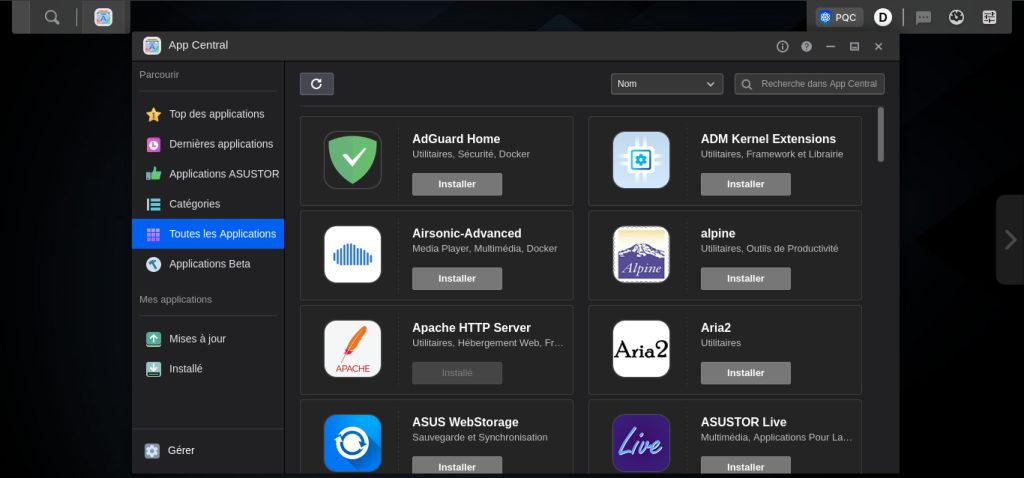 Asustor (Live Demo) - Centre des applications